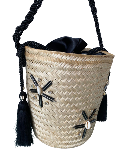 Designer Bucket Bag Black Crystal