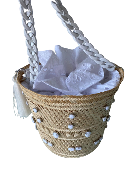 Designer Bucket Bag White Crystal
