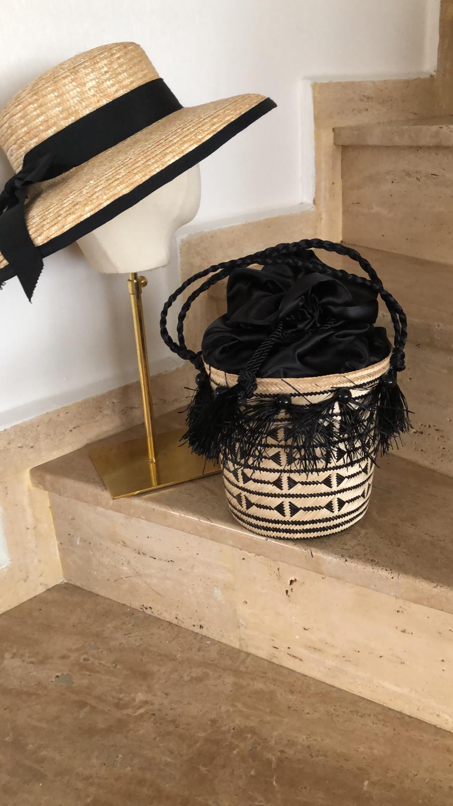 Designer Bucket Bag Black Fringed