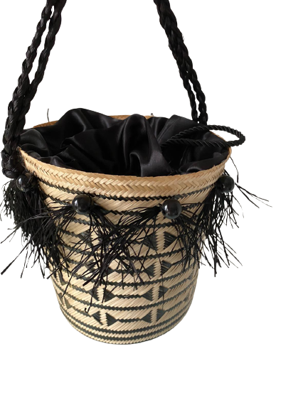 Designer Bucket Bag Black Fringed