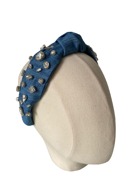 Designer Headband Denim Crystal