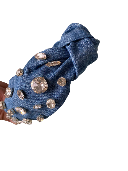 Designer Headband Denim Crystal