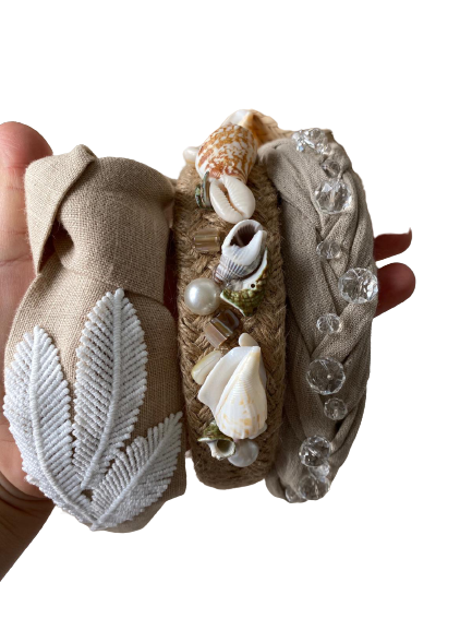 Designer Headband White Leaves