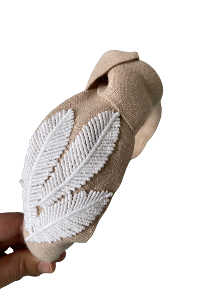 Designer Headband White Leaves
