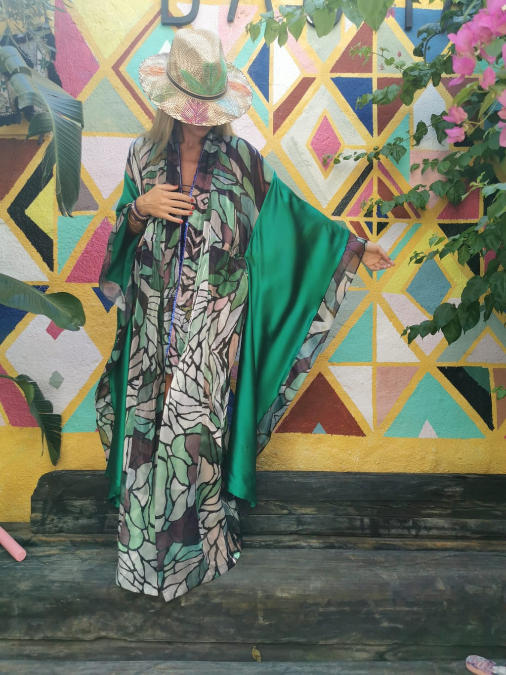 Green Pattern Sequin Designer Kimono