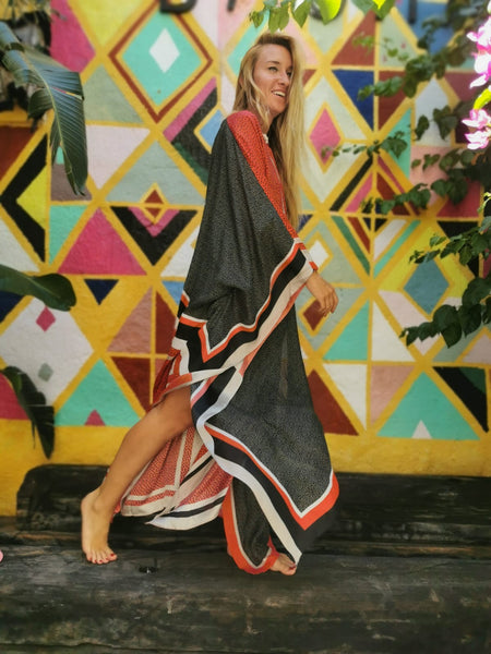 Red Silk Patterned Designer Kimono