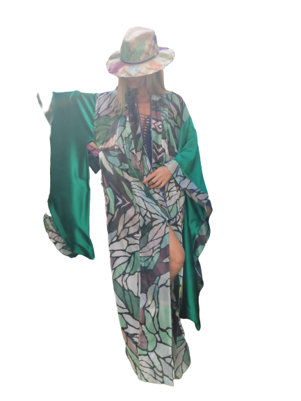 Green Pattern Sequin Designer Kimono
