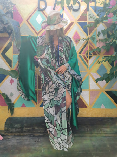 Green Pattern Sequin Designer Kimono