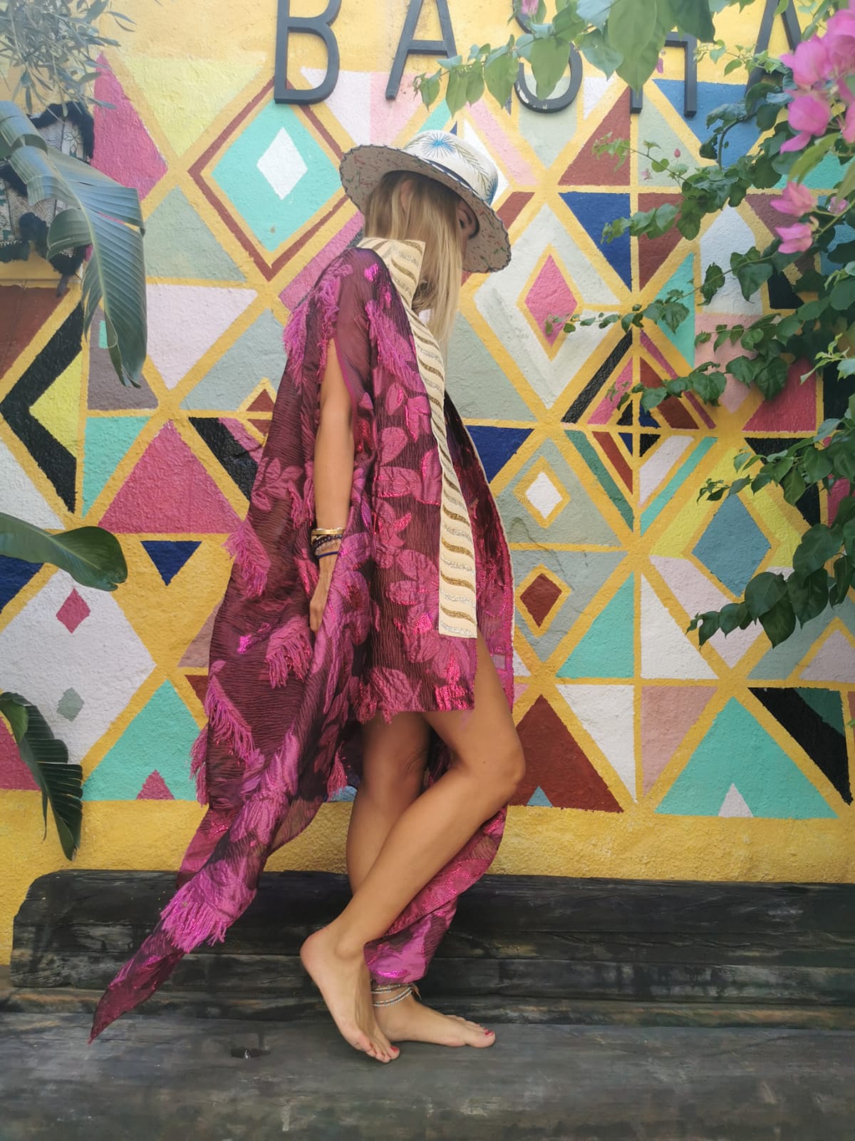 Fushsia  Designer Ethnic Gold Kimono