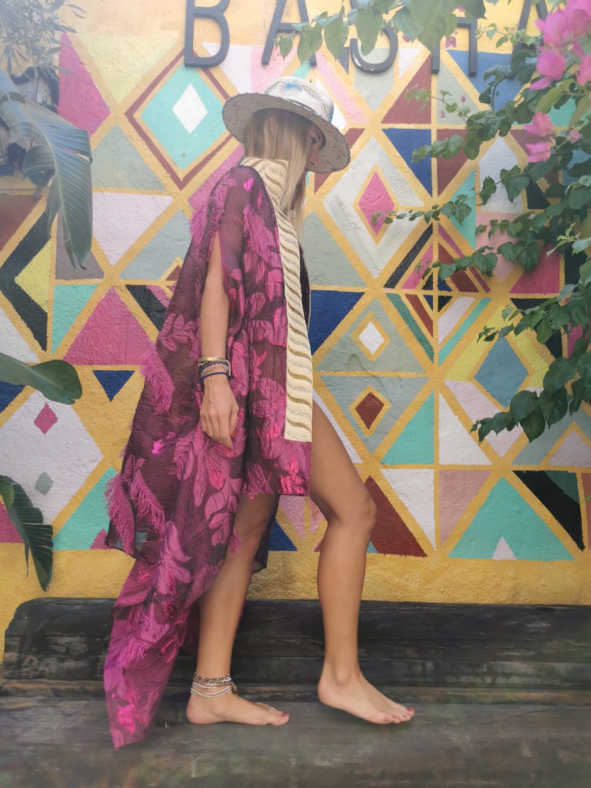 Fushsia  Designer Ethnic Gold Kimono