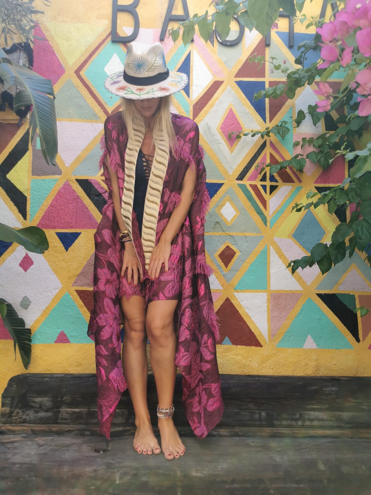 Fushsia  Designer Ethnic Gold Kimono