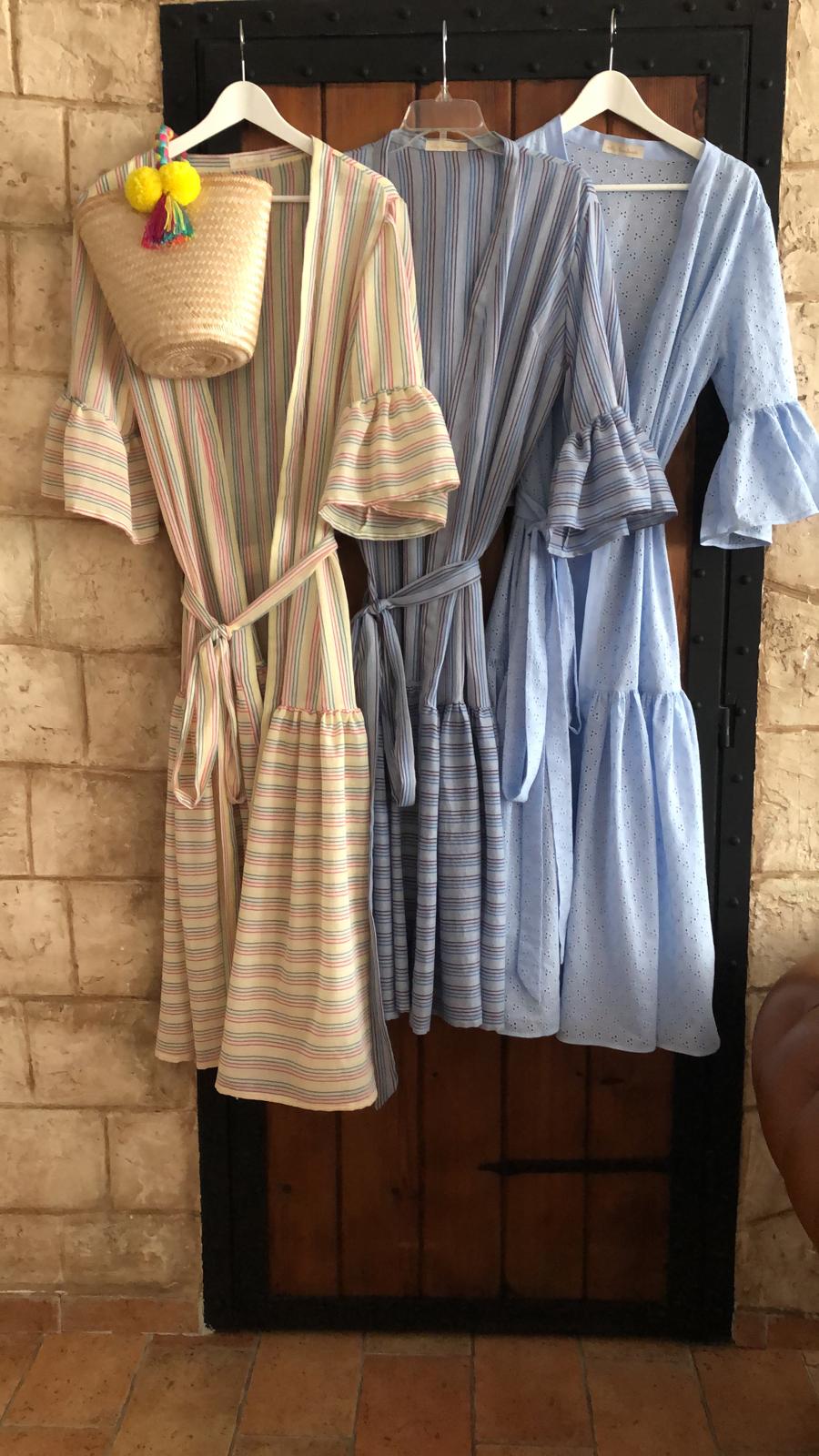 Designer Summer Colorful Blue Stripes Beach Dress