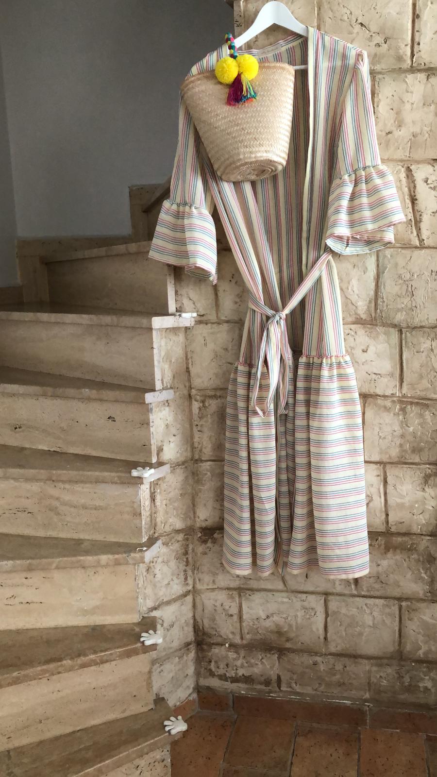 Designer Summer Colorful Yellow Stripes Beach Dress