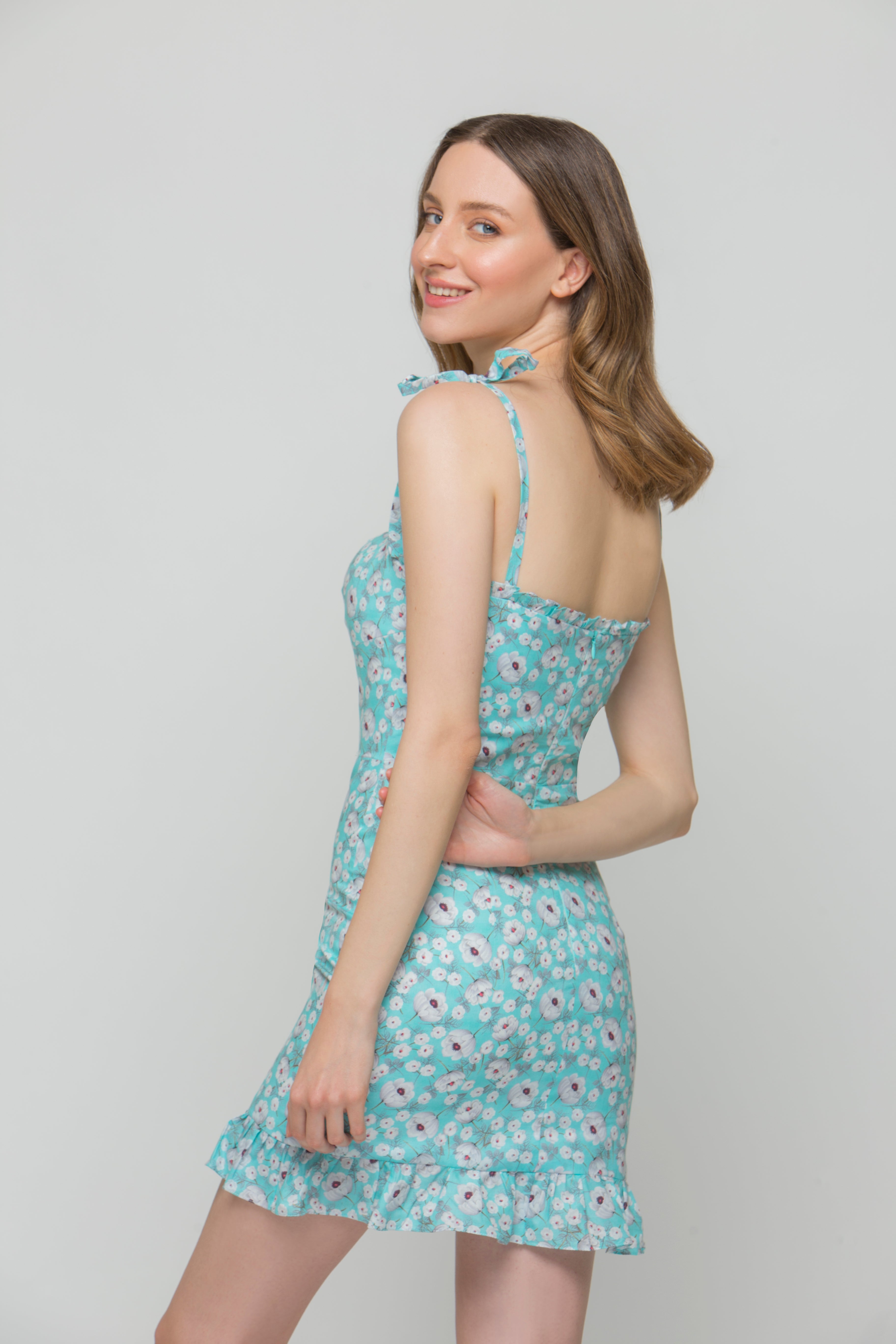 sky blue designer dress V-neck Sky Blue High Split Special Lace Design Evening Dress