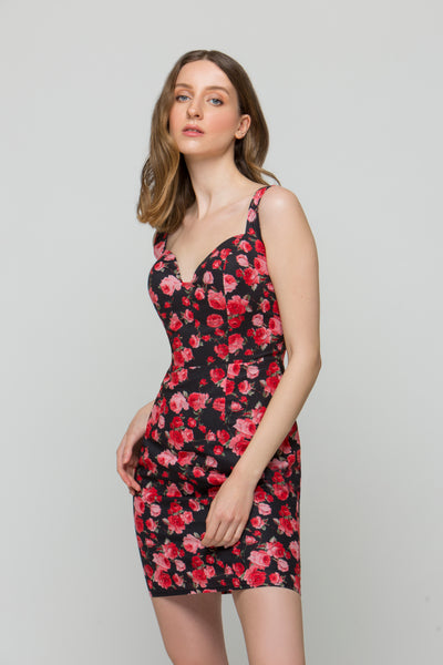 玫瑰浪漫黑紅設計師洋裝