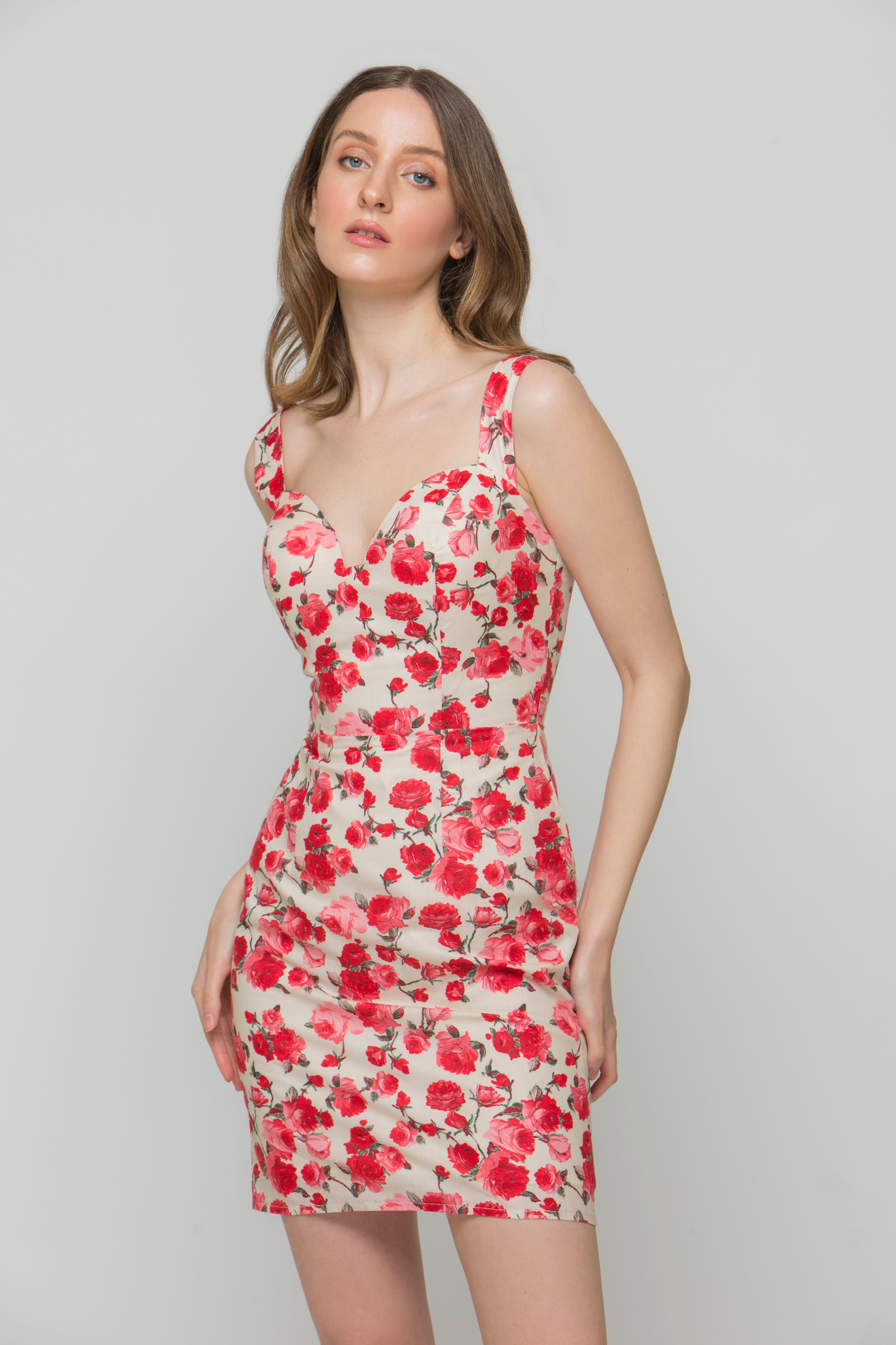 Rose Romance White & Red Designer Dress