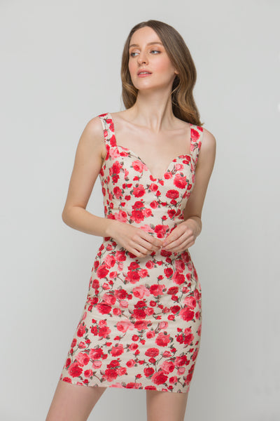 Rose Romance White & Red Designer Dress