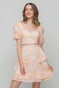 Seaside Whisper Peach Designer Crop Top & Skirt