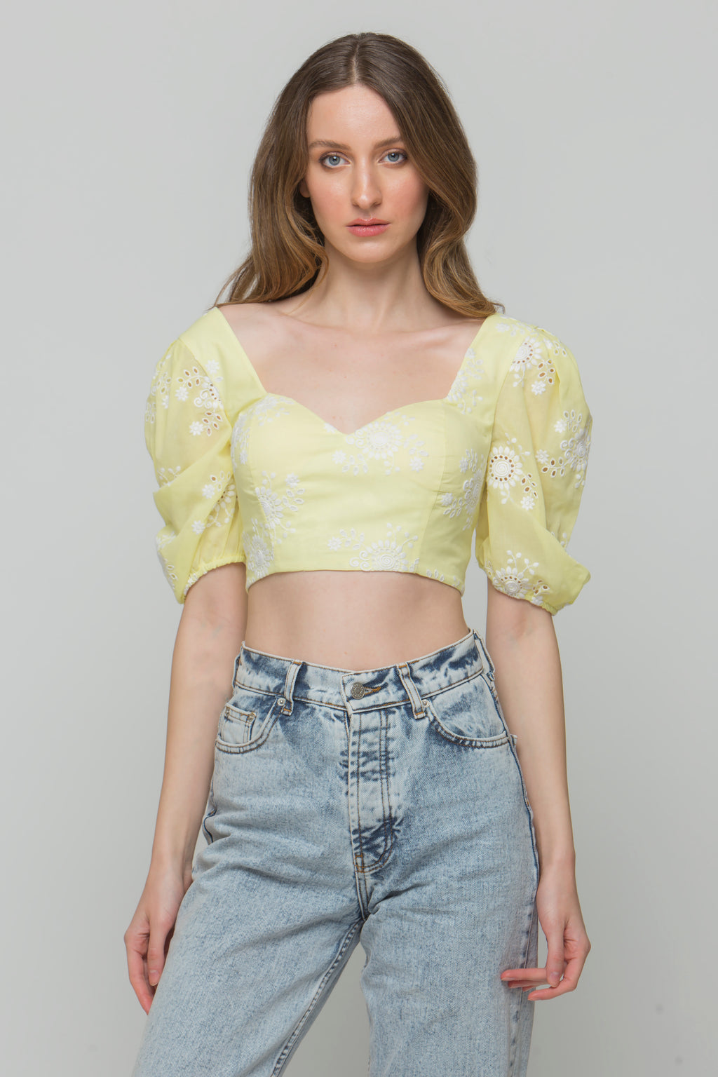 Seaside Whisper Yellow Designer Crop Top