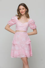 Seaside Whisper Baby Pink Designer Crop Top & Skirt