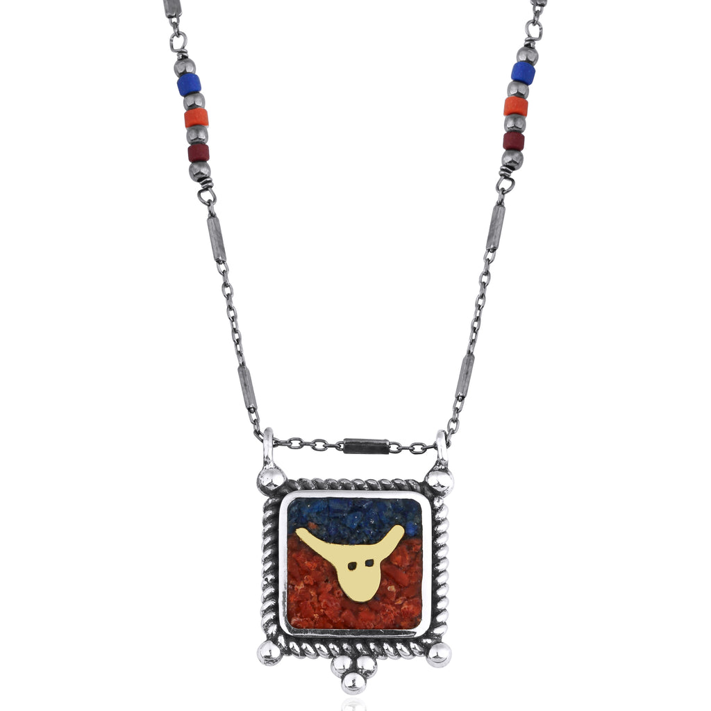 Lapis&Coral Bull Necklace