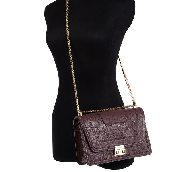 Mualla Designer Leather Shoulder Bag Bordeaux