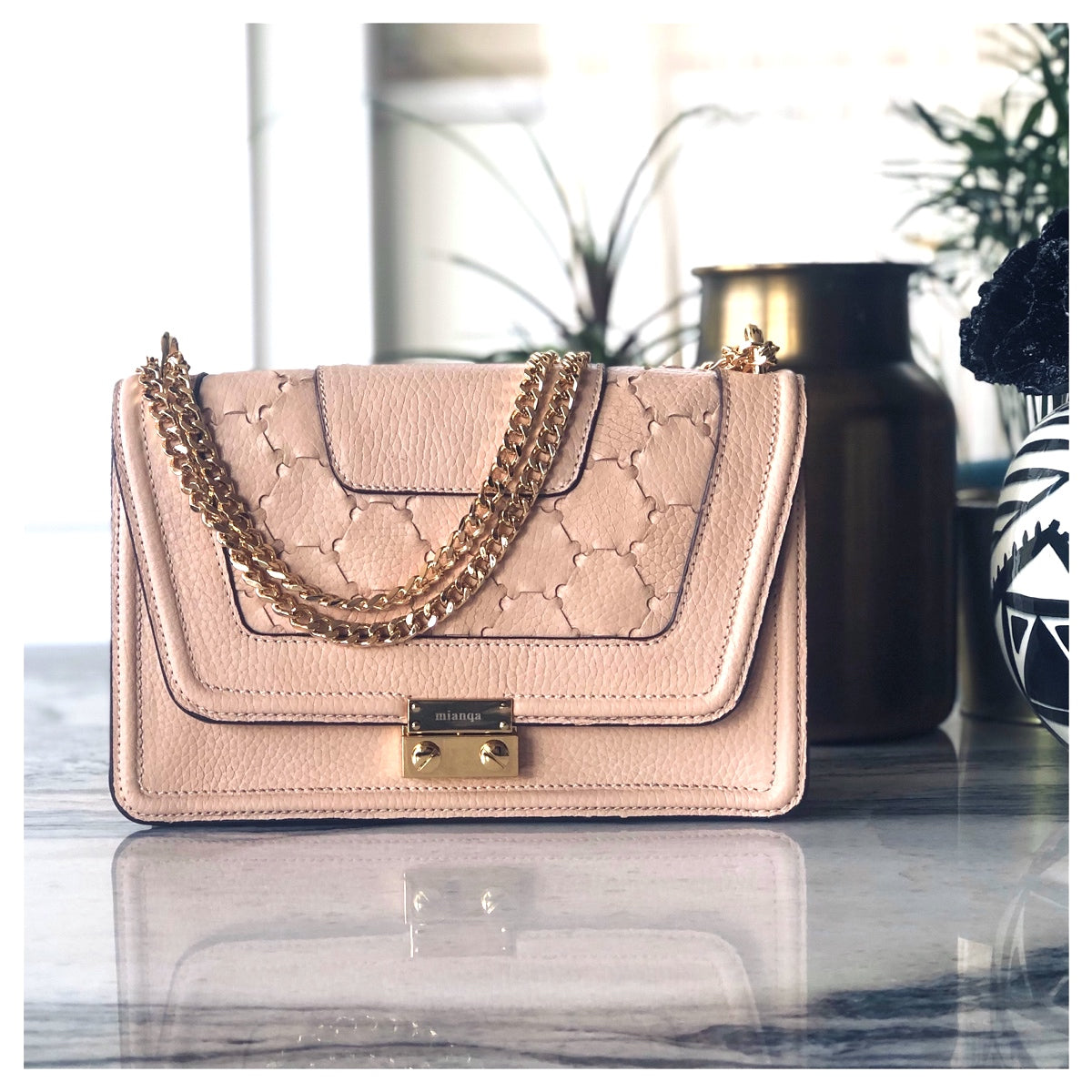 Mualla Designer Leather Shoulder Bag Dust Pink