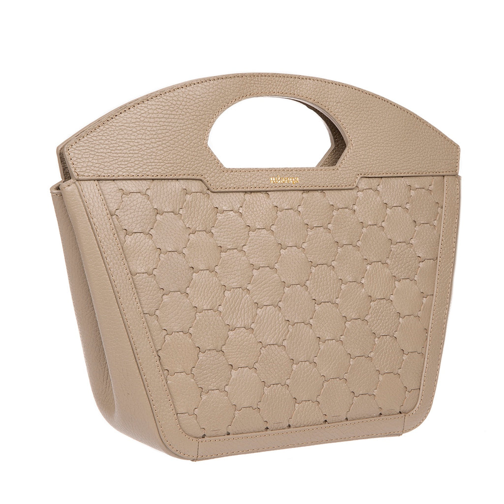 Atife Designer Leather Tote Bag Taupe