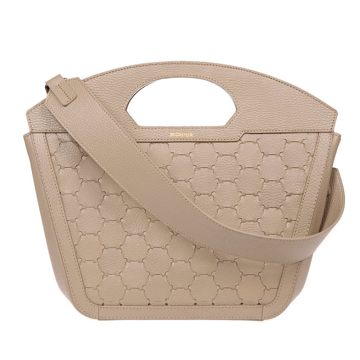 Atife Designer Leather Tote Bag Taupe