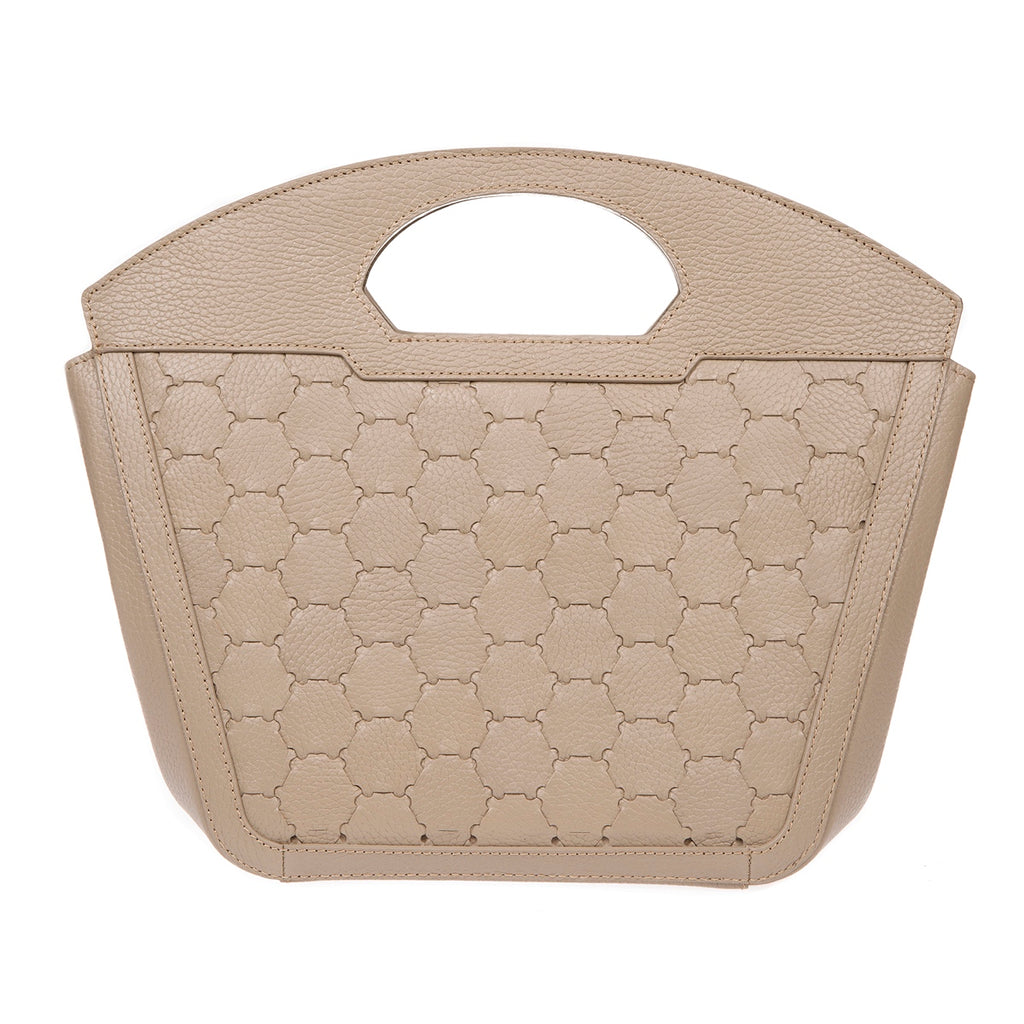 Atife Designer Leather Tote Bag Taupe