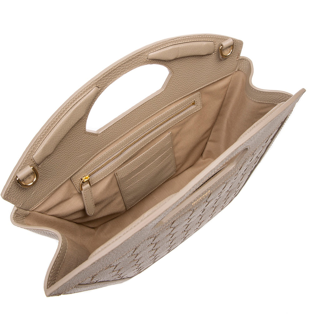 Atife Designer Leather Tote Bag Taupe