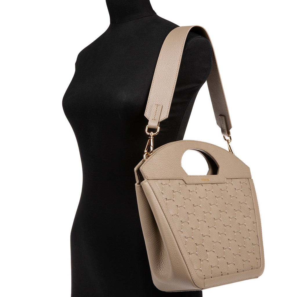 Atife Designer Leather Tote Bag Taupe