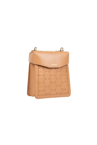 Fureya Designer Leather Crossbody Bag Camel