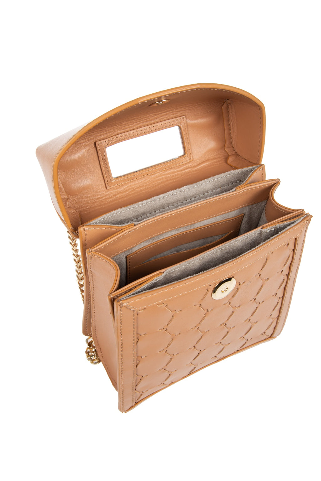 Fureya Designer Leather Crossbody Bag Camel