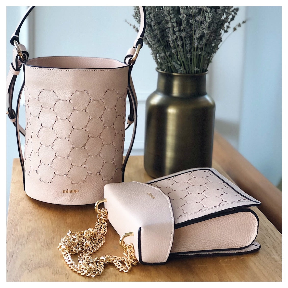 Fureya Designer Leather Crossbody Bag Dust Pink