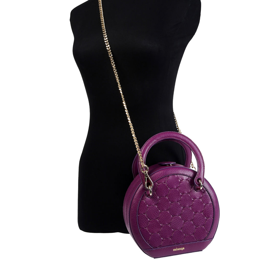 Halide Designer Leather Circle Crossbody Bag Purple