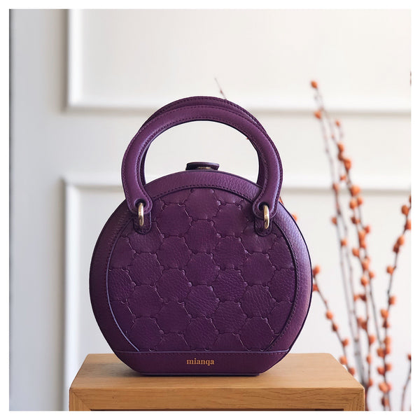 Halide Designer Leather Circle Crossbody Bag Purple