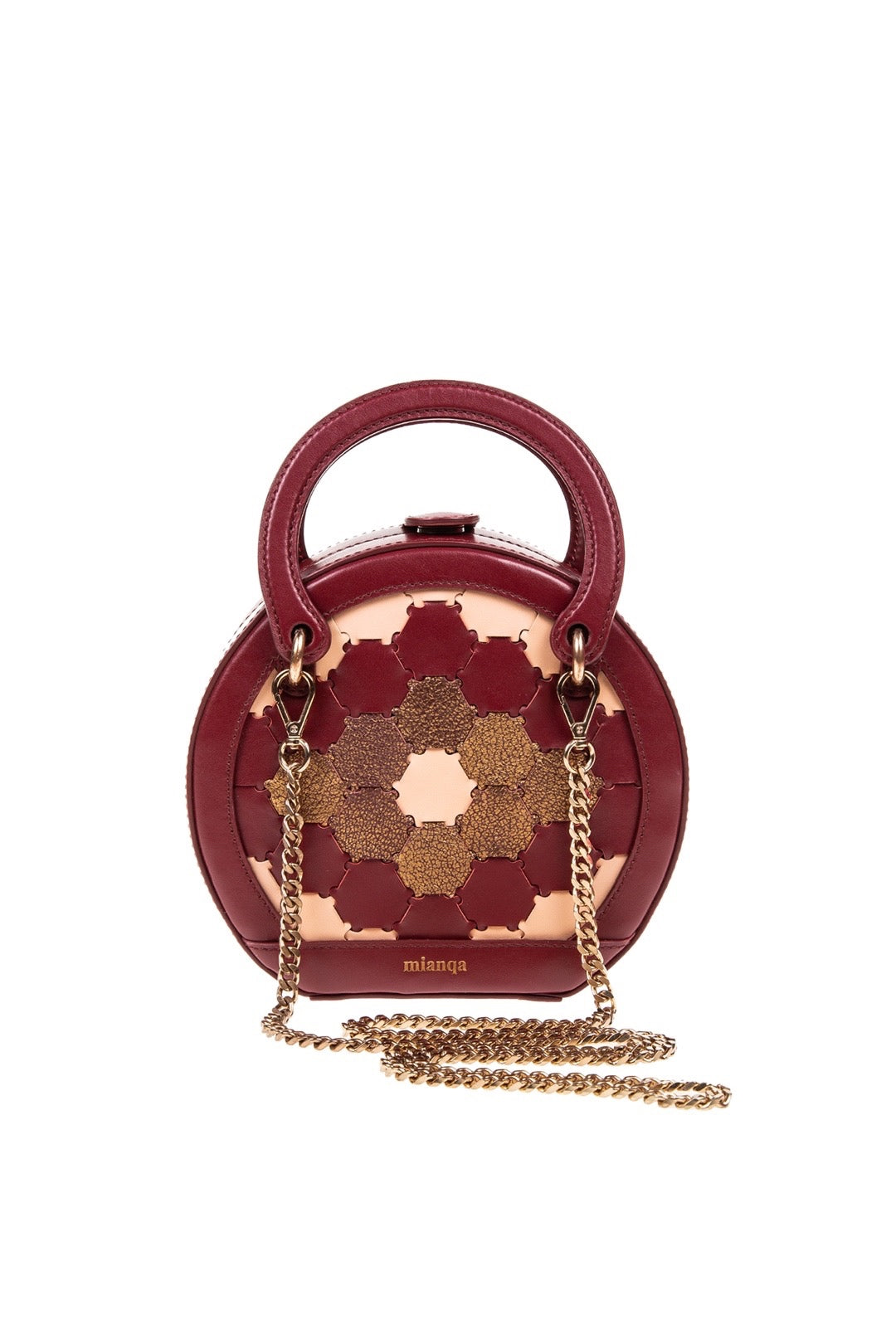 Halide Designer Leather Circle Crossbody Bag Bordeaux