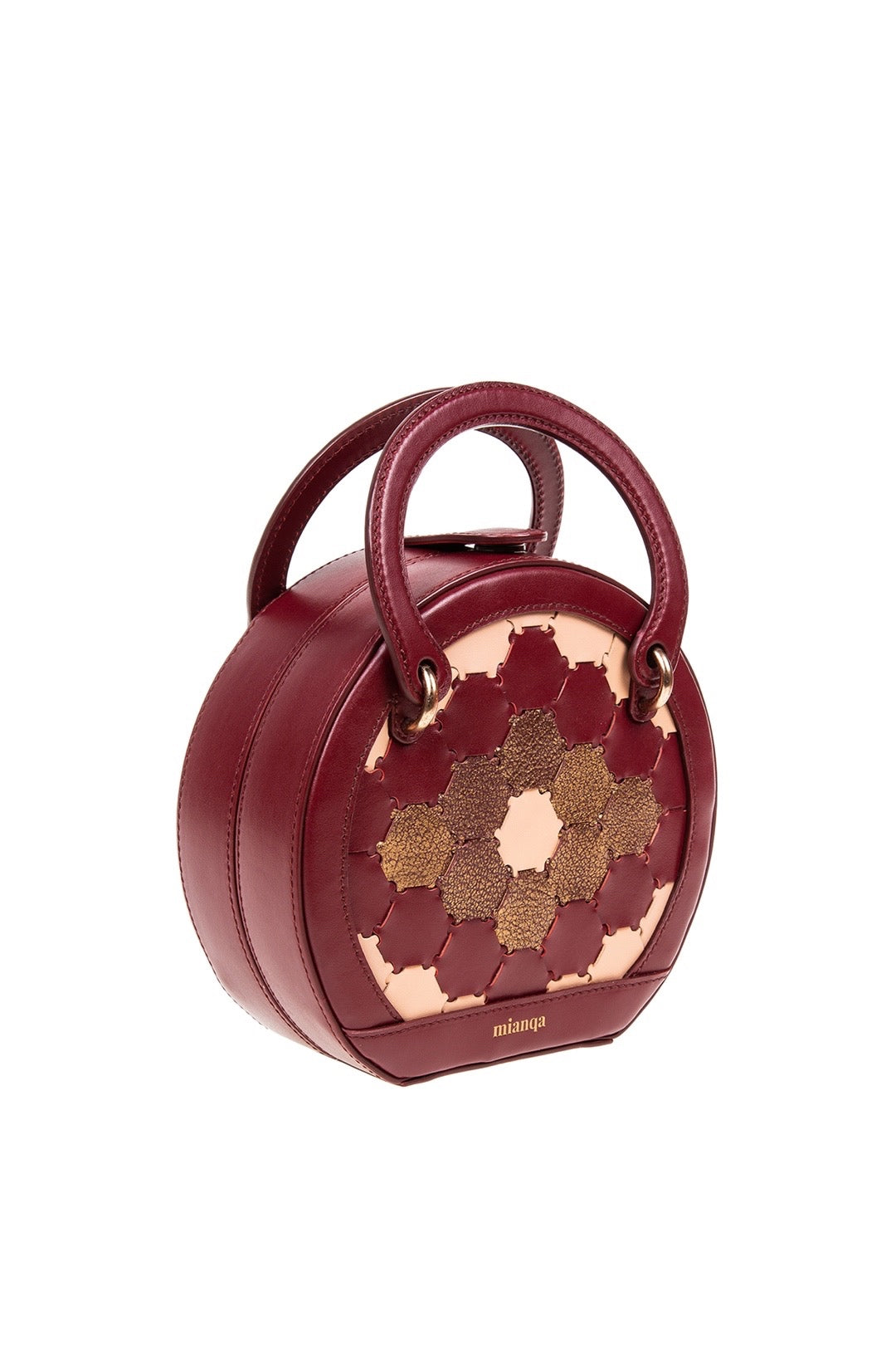 Halide Designer Leather Circle Crossbody Bag Bordeaux