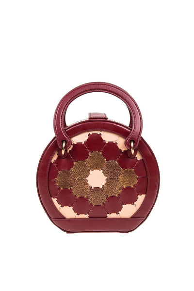 Halide Designer Leather Circle Crossbody Bag Bordeaux