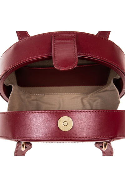 Halide Designer Leather Circle Crossbody Bag Bordeaux
