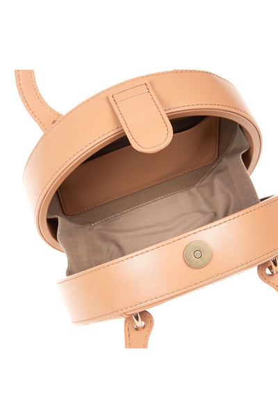 Halide Designer Leather Circle Crossbody Bag Camel