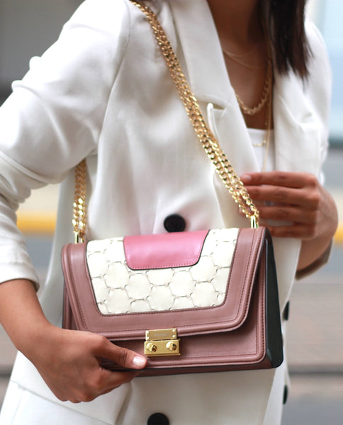 Mualla Designer Leather Shoulder Bag Pink