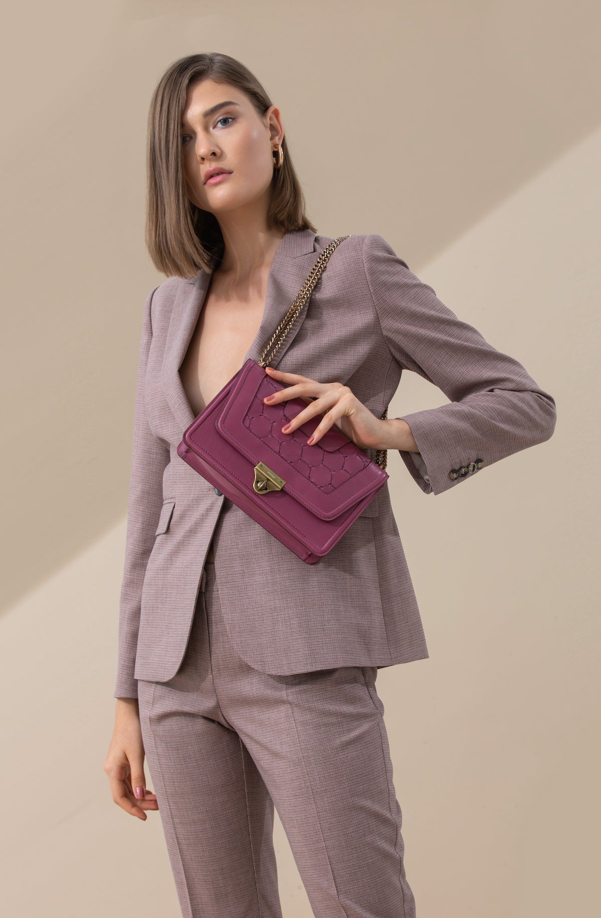 Mualla Designer Leather Shoulder Bag Mauve