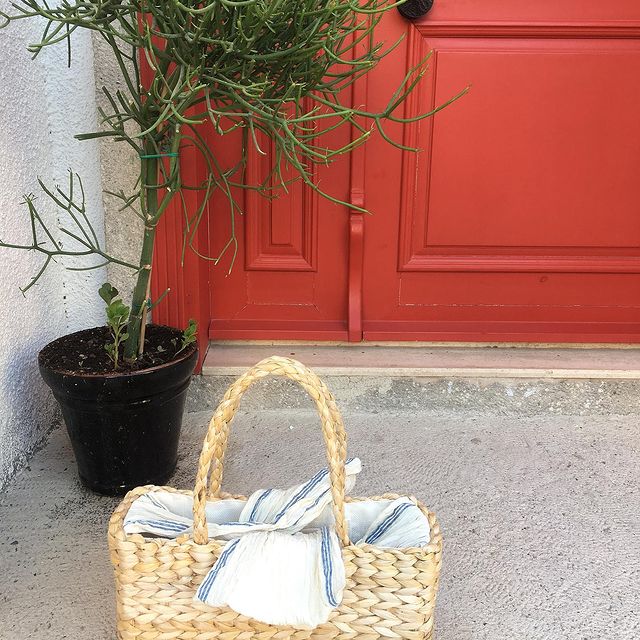 White & Blue Strips Designer Straw Beach Bag