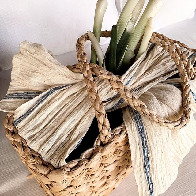 White & Blue Strips Designer Straw Beach Bag