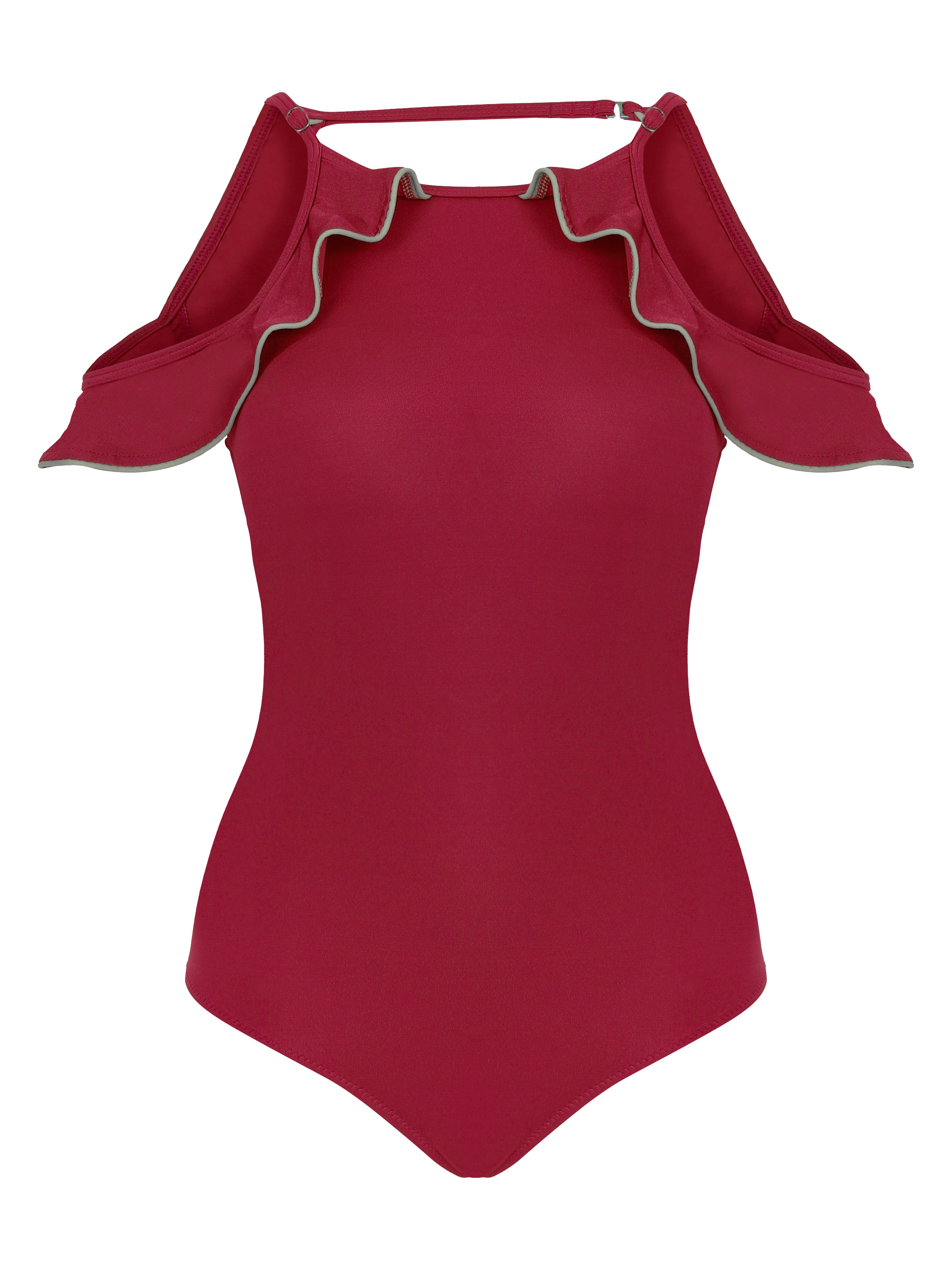 Ruffle One Piece Designer Red Swimuit