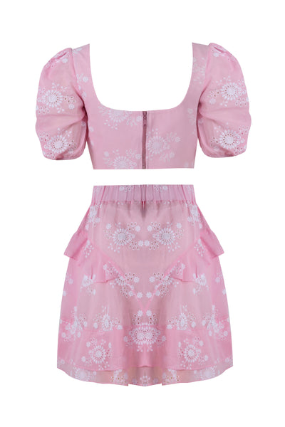 Seaside Whisper Baby Pink Designer Crop Top & Skirt
