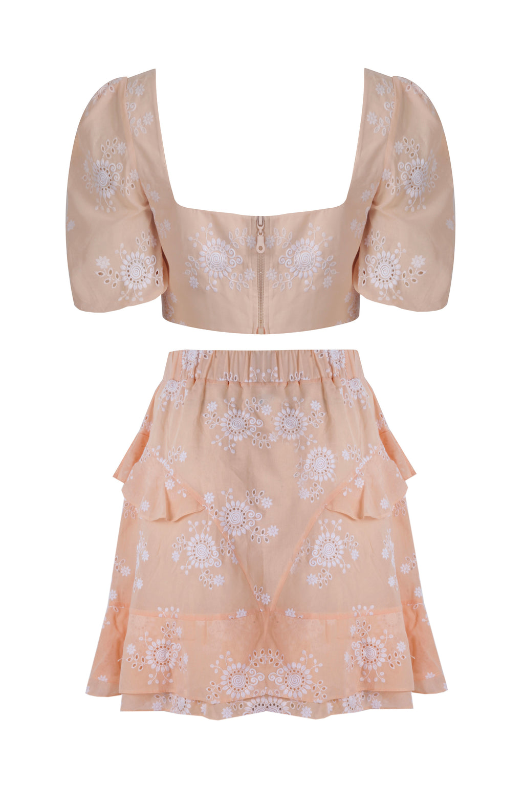 Seaside Whisper Peach Designer Crop Top & Skirt