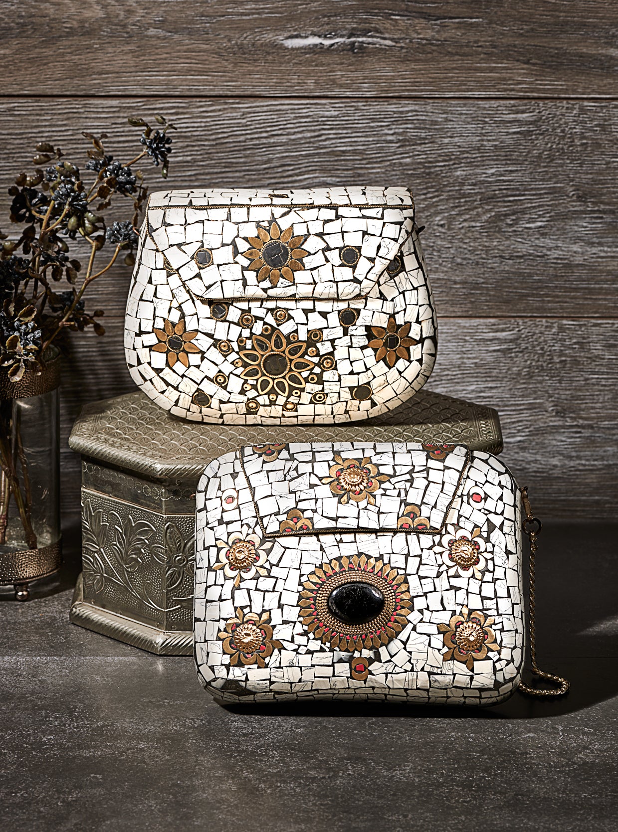 White Mosaic Designer Clutch Bag